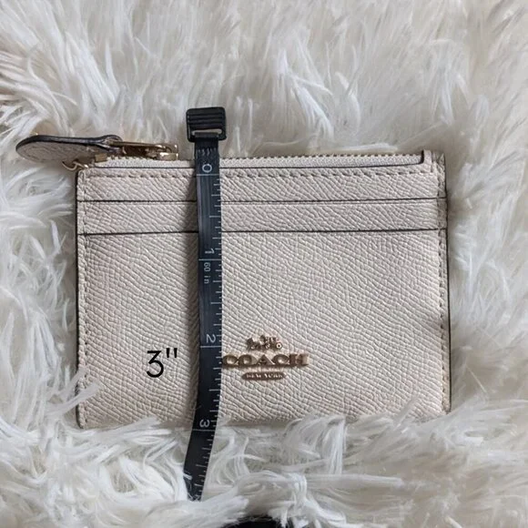 Coach, Mini Skinny ID Case, Crossgrain Leather, Chalk White, Gold Key Ring EUC